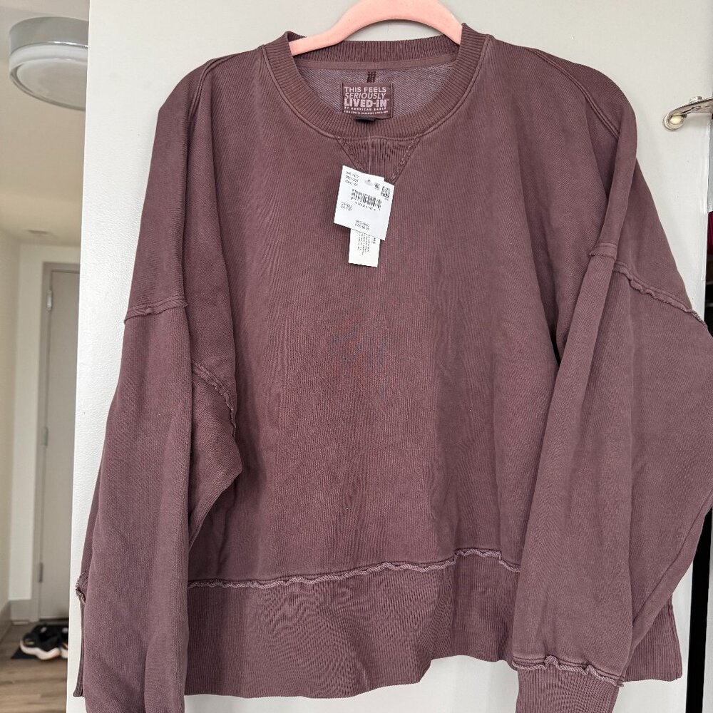 American Eagle AE Big Hug Oversized Crew Neck Sweatshirt Brown Size: XXS